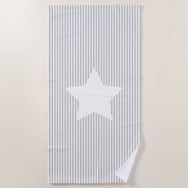 Grau Cabana Stripes & White Star Strandtuch (Vorderseite)