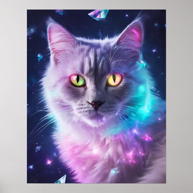 GRAU CAT RAINBOW SILVER ART POSTER (Vorne)