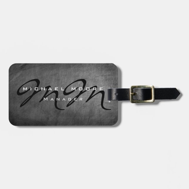 Grau Chalkboard Bold Monogram Minimalistisch Moder Gepäckanhänger (Vorderseite horizontal)