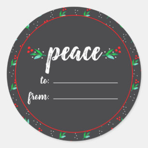 Grau Chalkboard Foliage White Peace Christmas Tag Runder Aufkleber