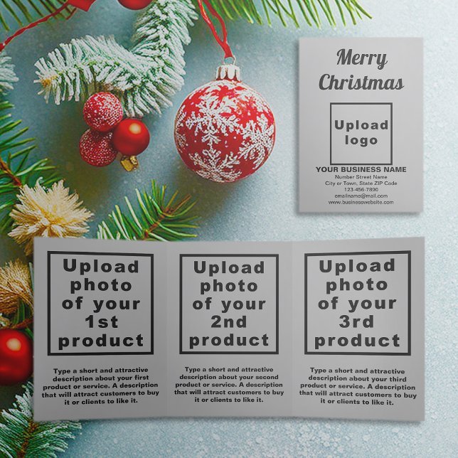 Grau | Christmas | Trifold-Karte Dreifach Gefaltete Karte (Gray trifold card for Christmas with your business brand and products or services)