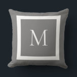 Grau Classic Monogram Kissen<br><div class="desc">Ein traditionelles Monogramm mit bearbeitbarer Hintergrundfarbe und Rahmen; von meiner ursprünglichen Version mit quadratischem Übergang leicht nach oben verschoben,  um das Kissenquicken auf der Unterseite und mehr Raum um die Außenseite zu berücksichtigen.</div>