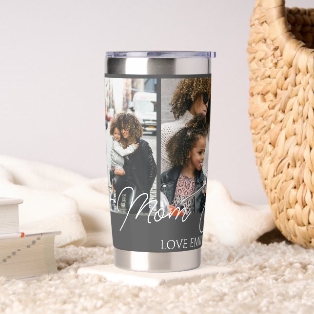 Grau Custom 4 Fotos Collage Beste Mama je Thermobecher (Wohnzimmer)