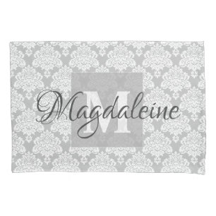 Grau Damask Kissen mit Monogramm und Name Kissenbezug