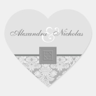 Grau Damask mit Quatrefolienkopfklemmern Herz-Aufkleber
