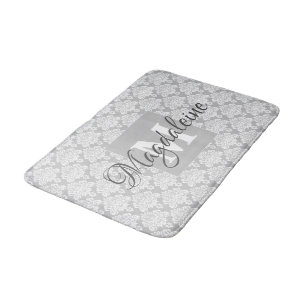 Grau Damaske Bath Mat mit Monogramm und Name Badematte