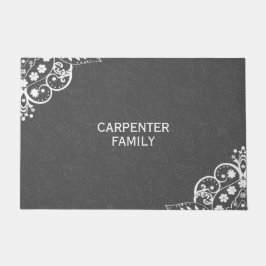 Grau-Damast und weiße Blumenspitze Fußmatte