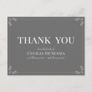 Grau Danke Funeral Trauer Elegant Einfach  Postkarte