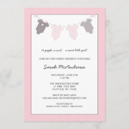 Grau der Mädchen-Wäscheleine-Babyparty/Rosa Einladung