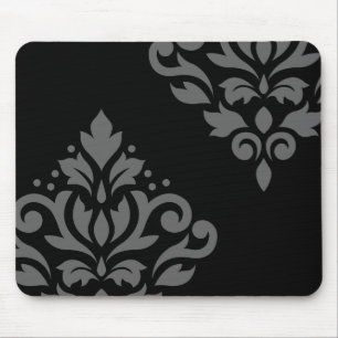 Grau der Rolle-Damast-Kunst-I auf Schwarzem Mousepad