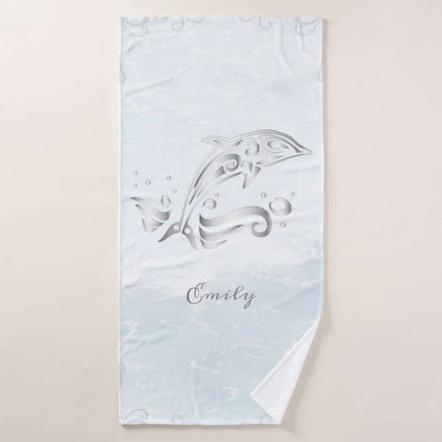 Grau Dolphin Personalisiert Bath Handtuch Set (Badehandtuch)