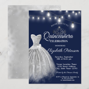 Grau Dress Navy Blue Quinceañera Einladung