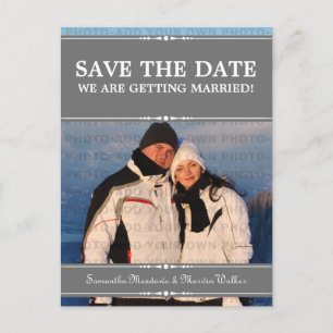Grau Einfaches Chic Foto Save the Date Postkarte