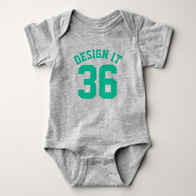 Grau & Emerald Green Baby | Sports Jersey Design Baby Strampler (Vorderseite)