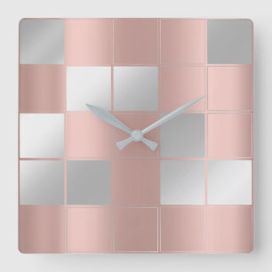 Grau erröten Schachbrett-quadratische Quadratische Wanduhr