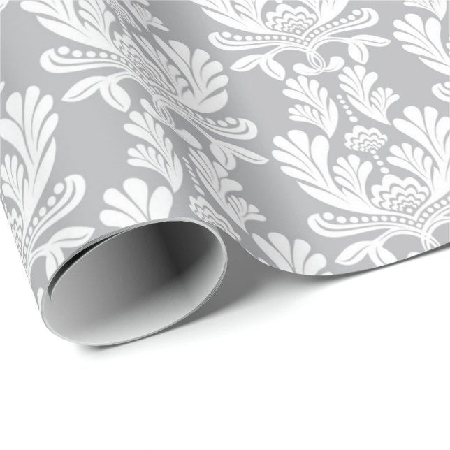 Grau Floral Baroque Girlande Marie Antoinette Geschenkpapier (Rolleneckpunkt)