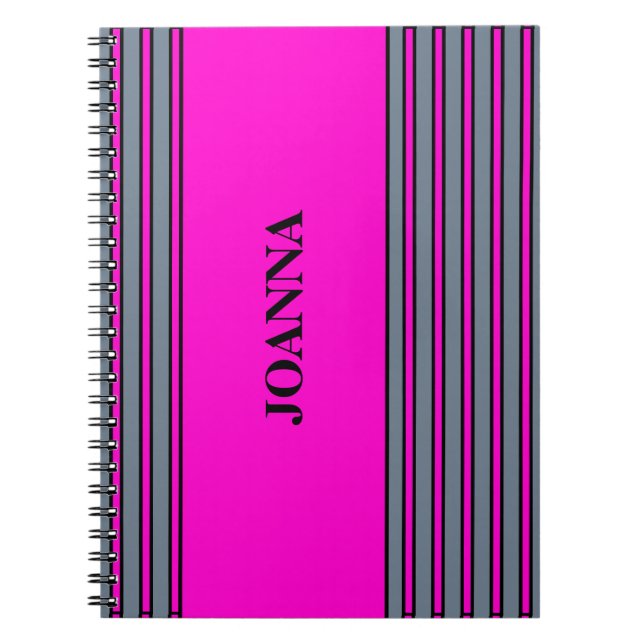 Grau Fuchsia Elegante Streifen Name Notizblock (Vorderseite)