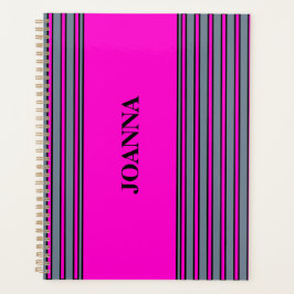 Grau Fuchsia Elegante Streifen Name Planer