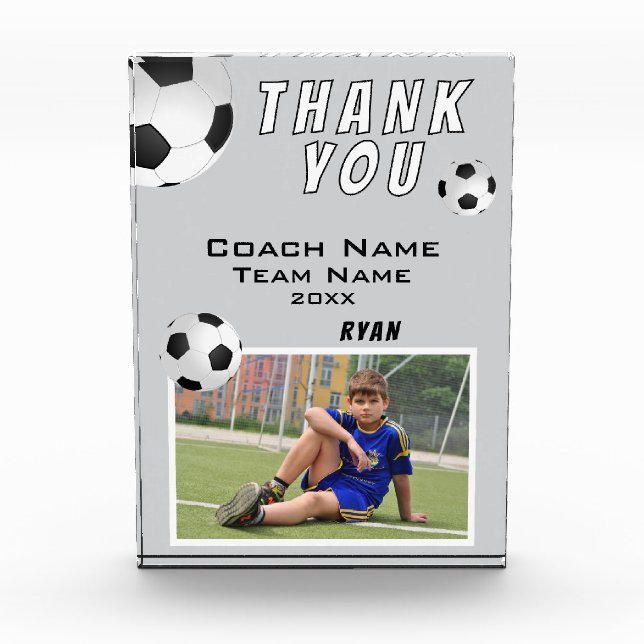 Grau Fußball Ball Sports Coach Danke Fotoblock (Vorderseite)