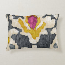 Grau-Gelb-Rosa-Tribal Ikat Dekokissen