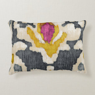 Grau-Gelb-Rosa-Tribal Ikat Dekokissen