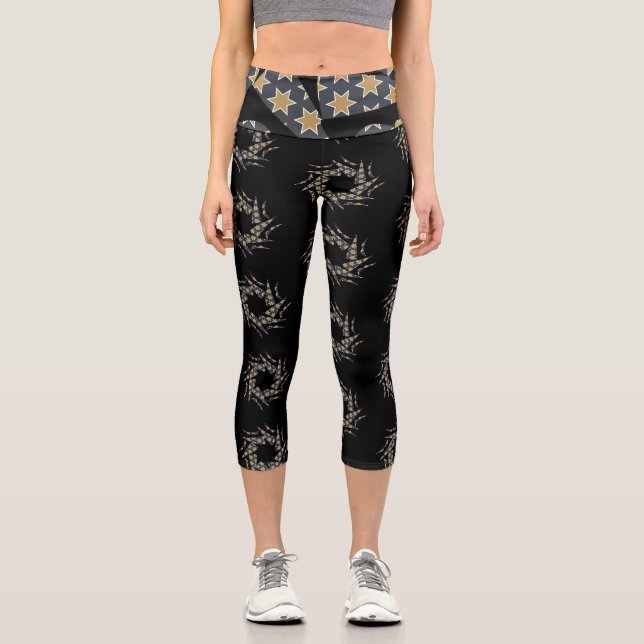 Grau-Gelb-Star-Dreieck-Muster Capri Leggings (Vorderseite)