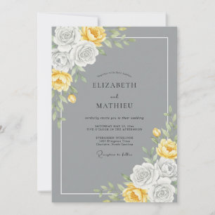 Grau Gelbe Sanfte Rosen Hochzeit Einladung