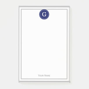 Grau-Gerahmtes Round Navy 1I Monogramm Post-it Klebezettel