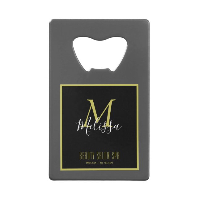 Grau Gold Beauty Salon WELLNESS-CENTER Monogram Geldbeutel Flaschenöffner (Vorderseite)