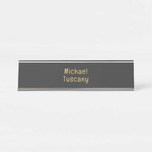 Grau Gold Beruflich Trendy Minimalistischer Eigent Schreibtischnamensplakette (Vorderseite )