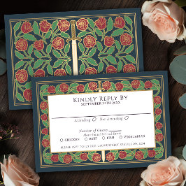 Grau Gold Blumen Schwert Königliche Hochzeit RSVP Karte
