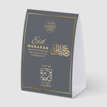 Grau & Gold Eid Mubarak QR-Code-Tischschild