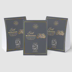 Grau & Gold Eid Mubarak QR-Code-Tischschild Tischaufsteller