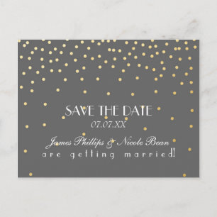Grau & Gold Folien Punkte Save The Date Postkarte