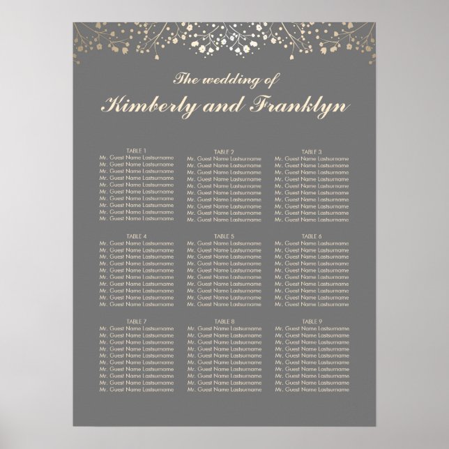 Grau-Gold-Gipskraut-Hochzeitskarte Poster (Vorne)