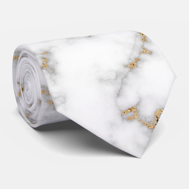 Grau-Gold-Hochzeit aus weißem Marmor Krawatte (Gerollt)