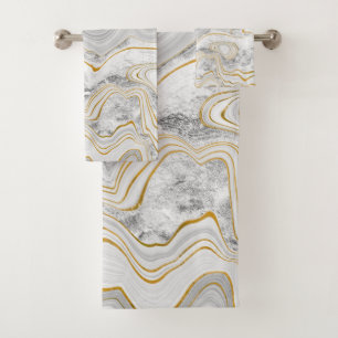Grau-Gold-Marmor-BADEZIMMER TOWEL-SET Badhandtuch Set