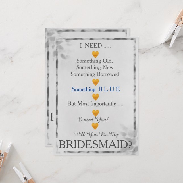 Grau & Gold mit Herz werden Sie meine Bridesmädche Einladung (Vorderseite/Rückseite Beispiel)