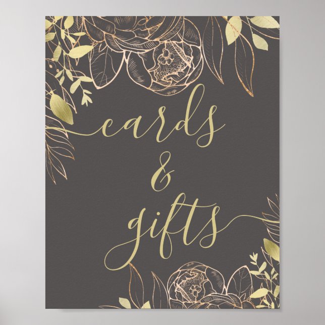 Grau & Gold Moderne Blumenkarten & Geschenke Poster (Vorne)