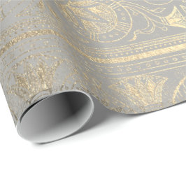 Grau Gold Papyrus Antique Ägyptischer Floral Lotus Geschenkpapier