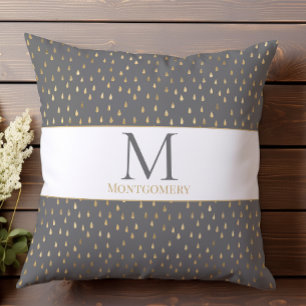 Grau Gold Regentropfen Modern Trendy Monogramm Kissen