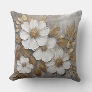 Grau Gold Weiß Kühn Floral Kissen