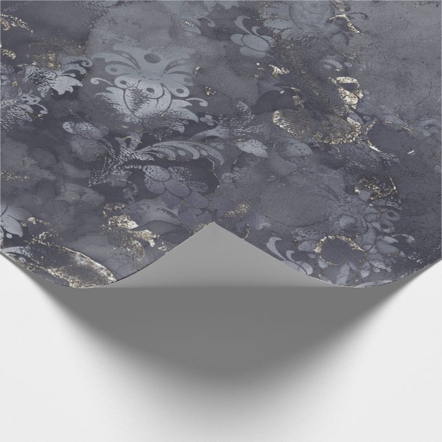 Grau-Grafit-Sepia-Blütengrungy-Hütte Geschenkpapier (Ecke)