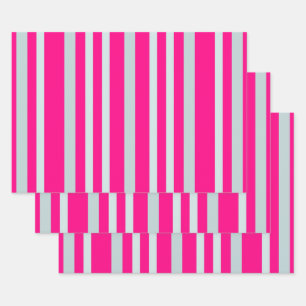 Grau-graugrüne Linienstreifen auf Pretty In Pink Geschenkpapier Set