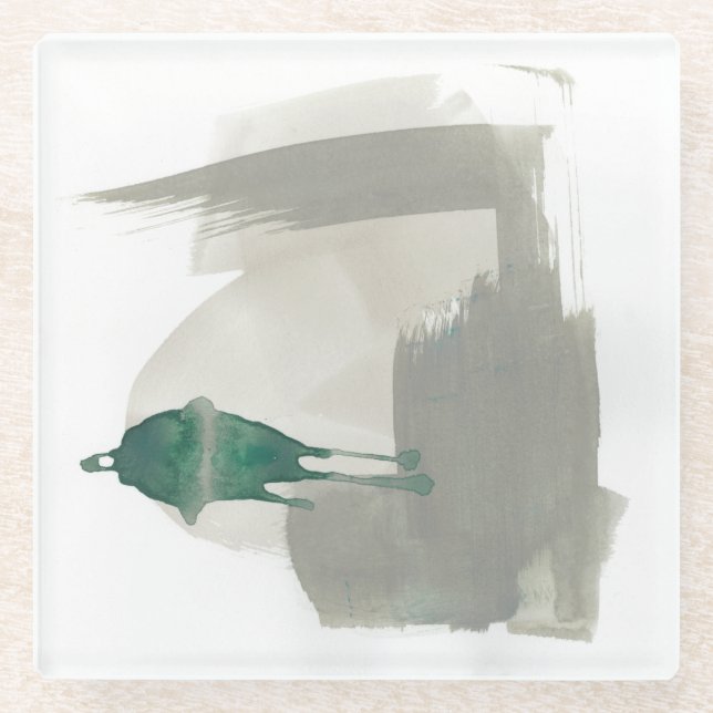 Grau-Grüne Gesten Glasuntersetzer (Vorderseite)