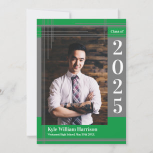 Grau Grüne Schulfarbe Abschlussfoto Karo Einladung