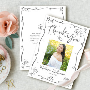 Grau handgezeichnete Doodles Foto Abschluss Weiß Dankeskarte