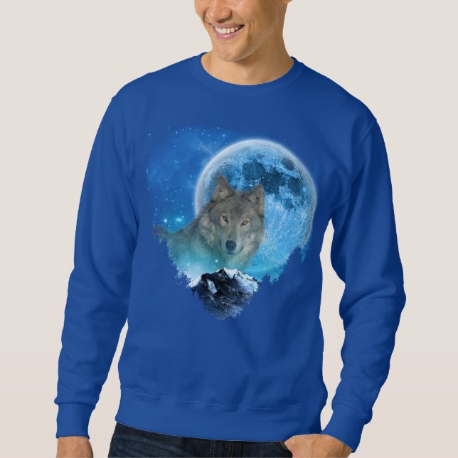 Grau-Holz-Wolf Vollmond-Flucht Sweatshirt (Vorderseite)