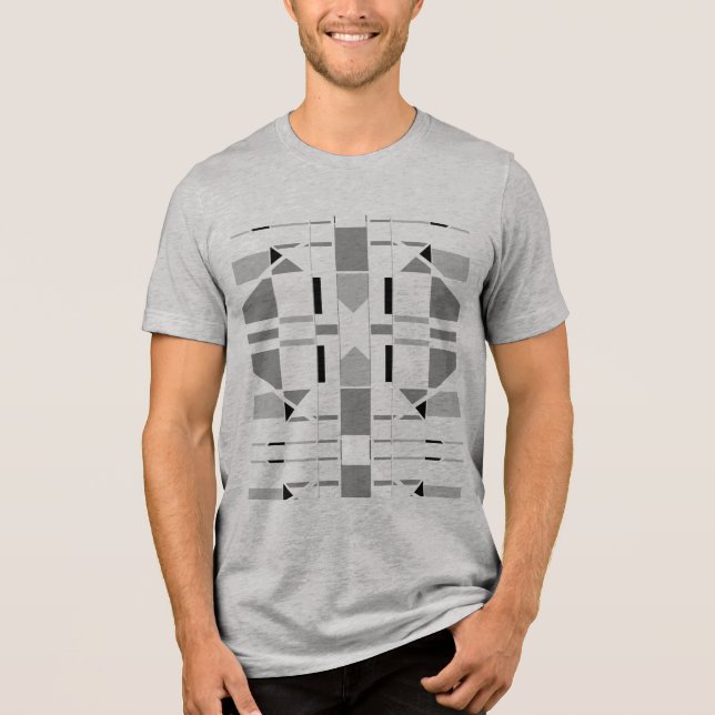 Grau-Holzkohle-Schwarz Geometric Südwest-MCM-Look Tri-Blend Shirt (Vorderseite)