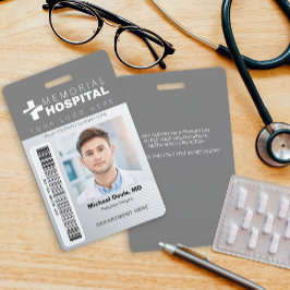 Grau Hospital ID Abzeichen mit Foto & Strichcode Ausweis